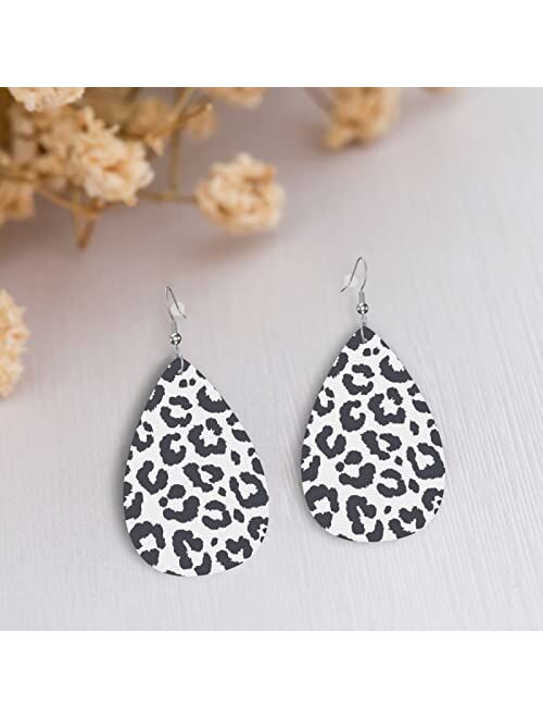 Fatttycy Black And White Buffalo Plaid Faux Leather Earrings For Women Dangle Lightweight Teardrop Earrings