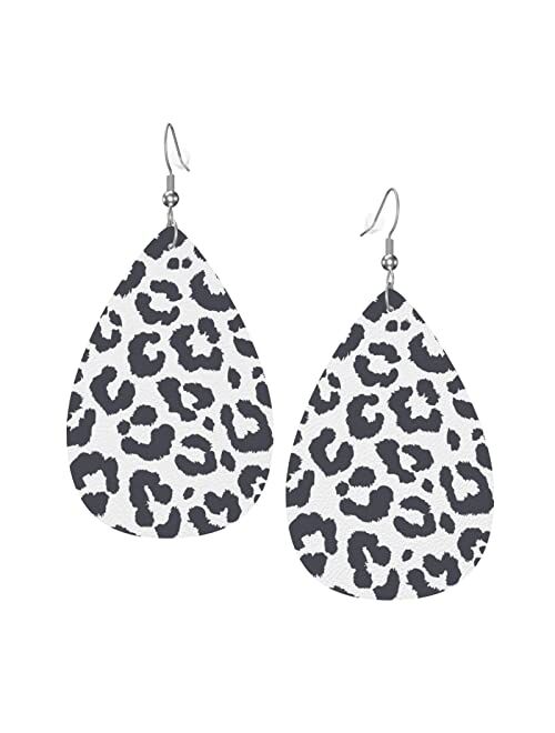 Fatttycy Black And White Buffalo Plaid Faux Leather Earrings For Women Dangle Lightweight Teardrop Earrings