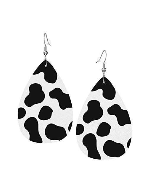 Fatttycy Black And White Buffalo Plaid Faux Leather Earrings For Women Dangle Lightweight Teardrop Earrings