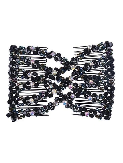 Lovef Jewelry Lovef Easy Magic Hair Beauty Decoration Comb Pearl Stretchy Beaded Hairpin Bow Double Combs Lady in Assorted Color (Black)