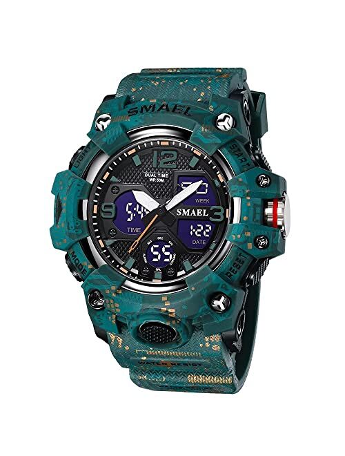 SMAEL Men's Watches Military Outdoor Waterproof Sports Wrist Watch Date Multi Function LED Alarm Stopwatch, Digital Watches for Mens