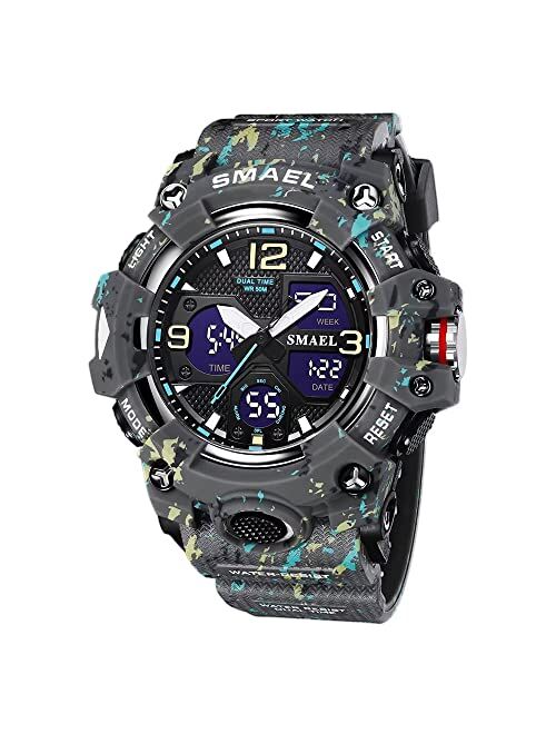 SMAEL Men's Watches Military Outdoor Waterproof Sports Wrist Watch Date Multi Function LED Alarm Stopwatch, Digital Watches for Mens