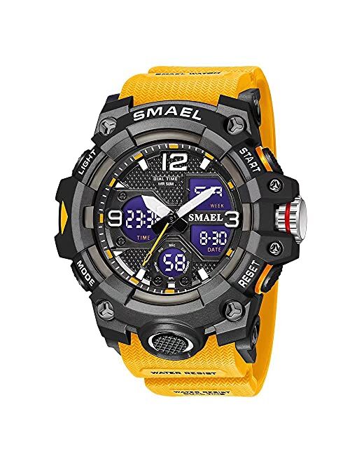 SMAEL Men's Watches Military Outdoor Waterproof Sports Wrist Watch Date Multi Function LED Alarm Stopwatch, Digital Watches for Mens