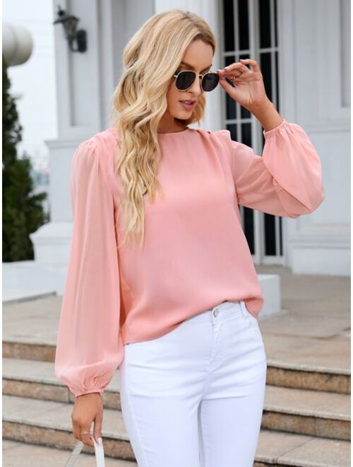 Shein Lantern Sleeve Keyhole Back Blouse