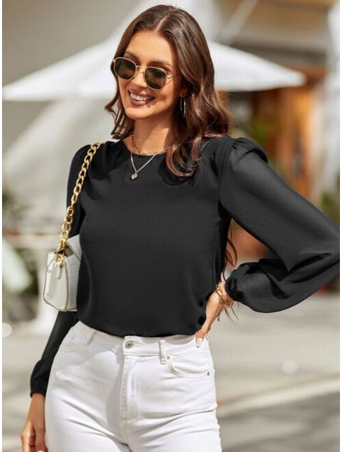 Shein Lantern Sleeve Keyhole Back Blouse