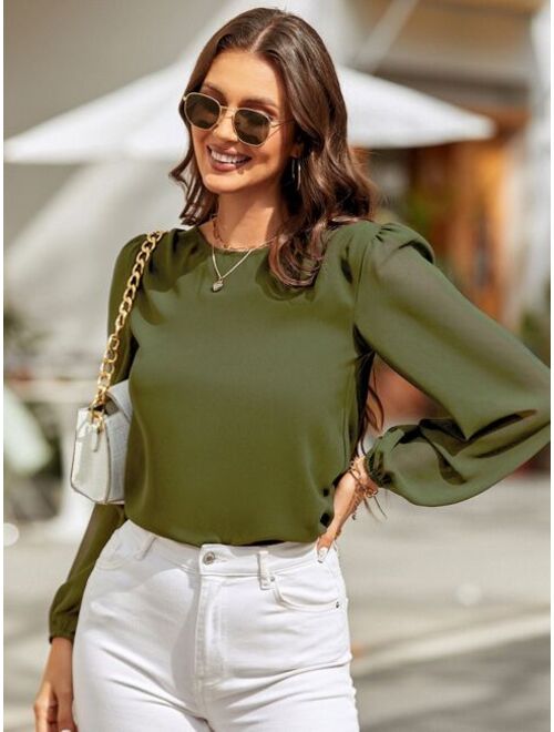 Shein Lantern Sleeve Keyhole Back Blouse