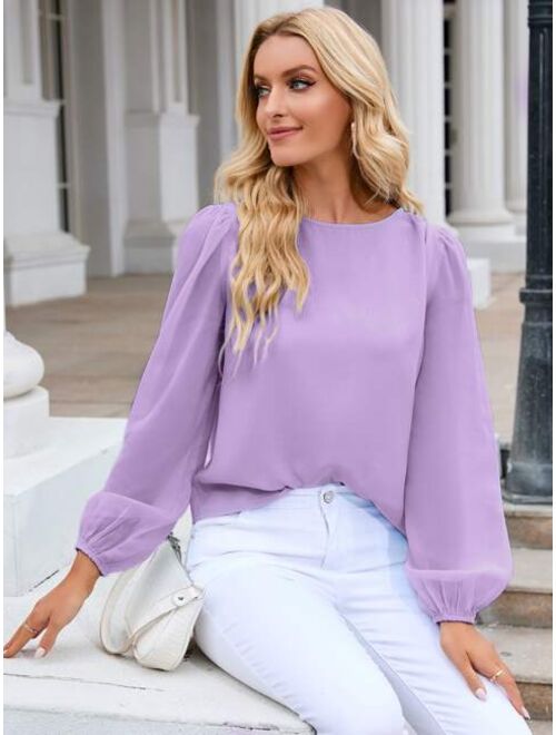 Shein Lantern Sleeve Keyhole Back Blouse