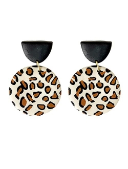 YANCHUN Polymer Clay Earrings for Women Cheetah Geometric Earrings Drop Dangle Earrings for Girls Birhtday Party gifts