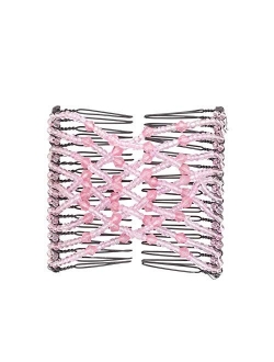 Greatstar 2 Pacs EZ Stretch Pearls Combs For Girl, Magic Beading Hair Comb-Double Clips Hair Styling Accessories for Women Girls Hair Beauty (2*random)