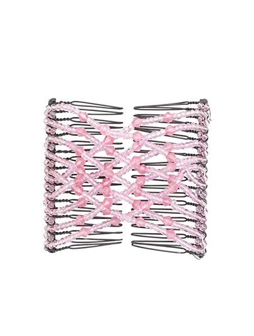 Greatstar 2 Pacs EZ Stretch Pearls Combs For Girl, Magic Beading Hair Comb-Double Clips Hair Styling Accessories for Women Girls Hair Beauty (2*random)