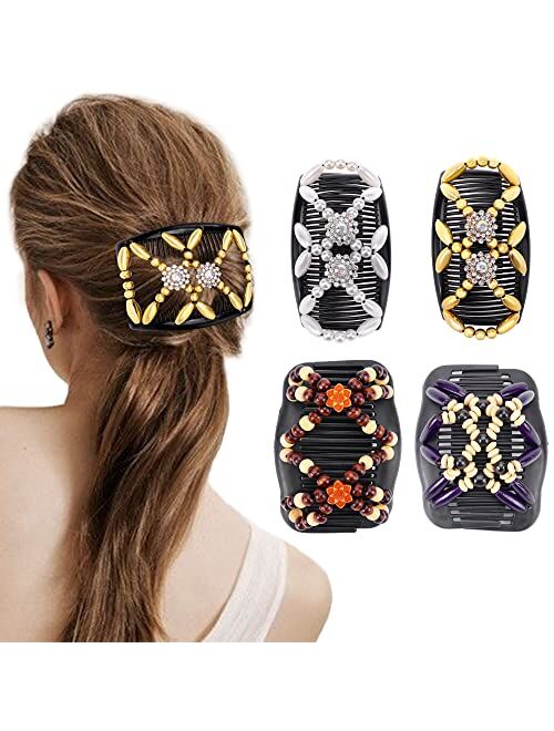 CCbeauty 6 Pcs Magic Hair Comb Elastic Beaded Hair Clips Women Decorative Accessories,Bride Double Slides Stretching Hairpins Combs for Ladies Girls Popular Hairstyles