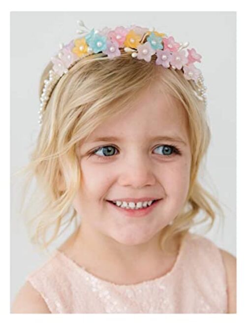 SWEETV Flower Girl Headpiece Pink Flower Crown for Girls Toddler Kids Wedding Headband Princess Hair Accessory for Birthday Party, Photography