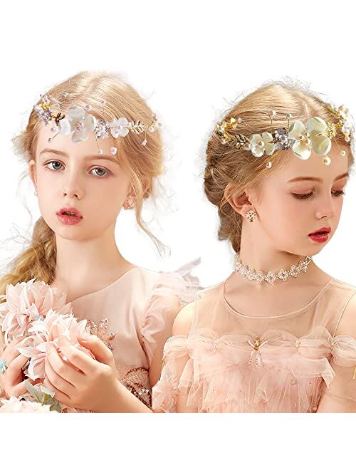 Etncy Life Flower Girl Headpiece Hair Accessories for Girls and Women Bridal Wedding (Gold)