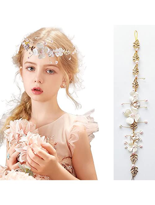 Etncy Life Flower Girl Headpiece Hair Accessories for Girls and Women Bridal Wedding (Gold)