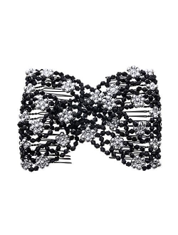 Lovef Jewelry Lovef Flower Multifunction Easy Magic Hair Comb Stretchy Beaded Hair Comb in Small Beads Hairpin Plate Hair (Black1)