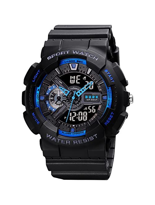 BURK 1688 Military Wristwatch Men Water Shock Resistant Dual Time Sports Digital LED Display