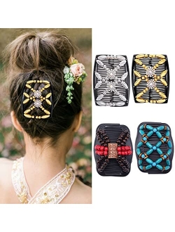 Aethland 4 Pcs Hair Combs for Women Accessories, Comby Magic Hair Comb for Women Wood Beaded Stretch Double Hair Side Combs Clips Elastic Beaded Hairpins Combs (Set A)