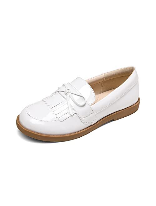 DREAM PAIRS Girls Patent Leather Loafers School Uniform Dress Shoes Tassel Bow Flats