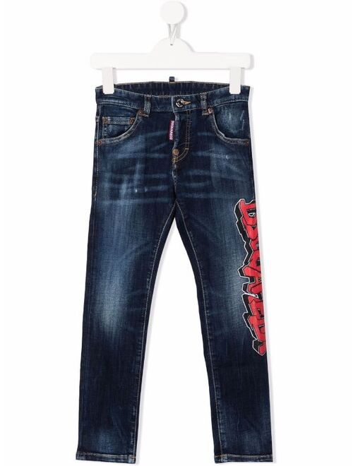 Dsquared2 Kids graffiti-logo slim-cut jeans