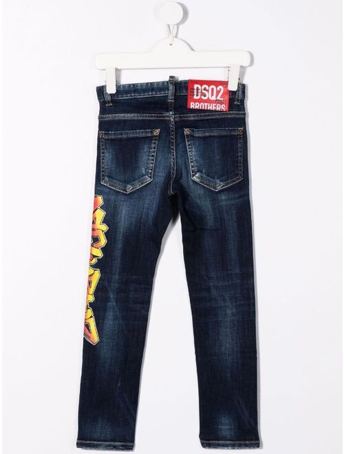 Dsquared2 Kids graffiti-logo slim-cut jeans