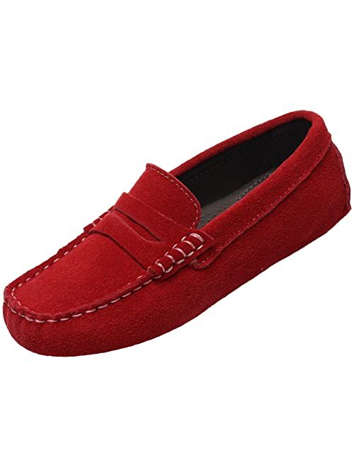 rismart Kids Penny Loafers for Boys Girls Slip on School Casual Flat Boat Shoes