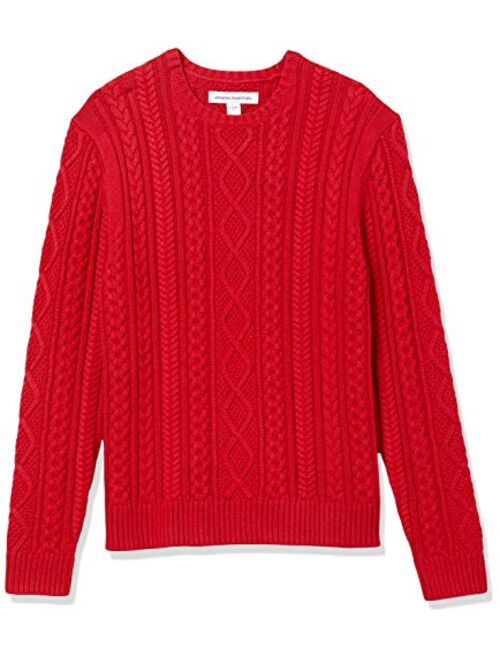 Amazon Essentials Men's Long-Sleeve 100% Cotton Fisherman Cable Crewneck Sweater