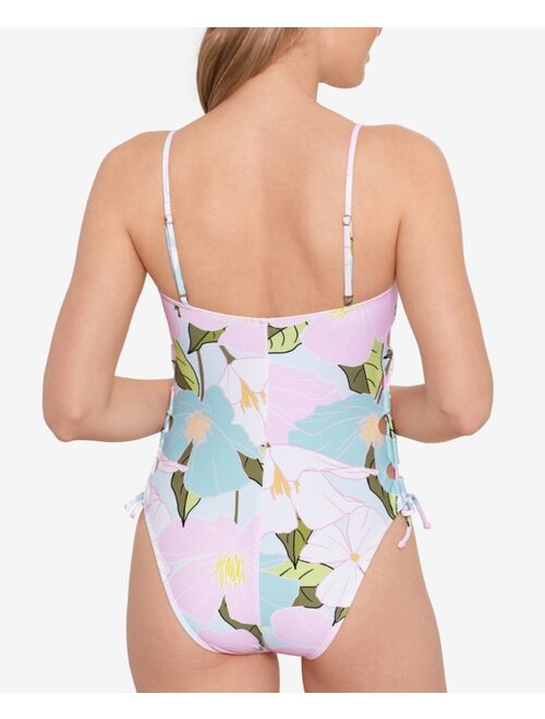 SALT + COVE Women's Lovely Lilies Lace-Up Swimsuit, Created for Macy's