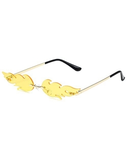 RUNHUIS Fashion Fire Flame Sunglasses Women Men Retro Rimless Fire-Shape Wave Glasses Vintage Eyewear for Party