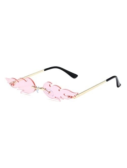 RUNHUIS Fashion Fire Flame Sunglasses Women Men Retro Rimless Fire-Shape Wave Glasses Vintage Eyewear for Party