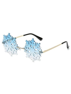 Cotia Fashion Christmas Snowflake Shape Sunglasses Women Vintage Unique Rimless Clear Blue Eyewear Men Hollow Sun Glasses