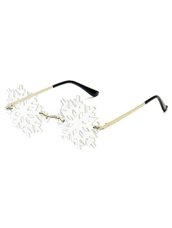 Cotia Fashion Christmas Snowflake Shape Sunglasses Women Vintage Unique Rimless Clear Blue Eyewear Men Hollow Sun Glasses