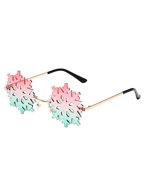 Cotia Fashion Christmas Snowflake Shape Sunglasses Women Vintage Unique Rimless Clear Blue Eyewear Men Hollow Sun Glasses