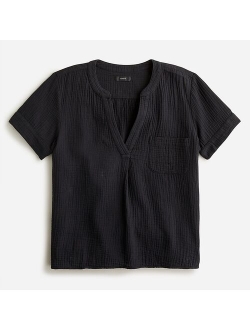 V-neck soft gauze popover