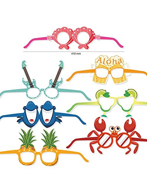 HOWAF 26 Pack Luau Party Glasses Hawaiian Funny Paper Glasses Tropical Fancy Dress Props for Summer Party Supplies Fun Summer Kids Party Favors Beach Themed Party Supplie