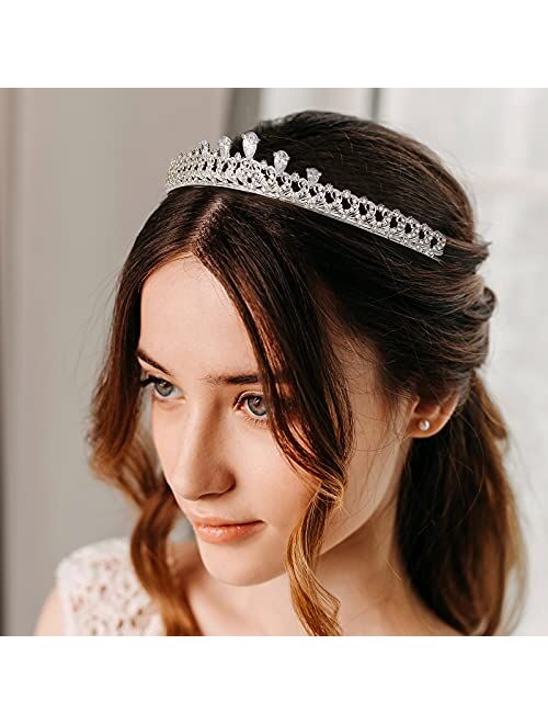 AW BRIDAL Crystal Tiara Crowns for Women - Sparkling Princess Tiara for Bride, Fashion Bridal Headband Hair Accessories for Wedding Birthday Prom Silver