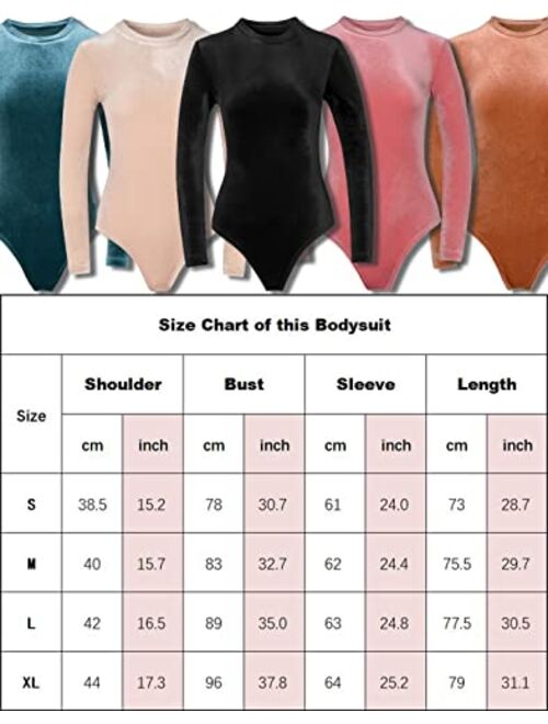 Bonnorth Women's Velvet Bodysuit Scoop Neck Long Sleeve Thong Bodysuit Basic Jumpsuits