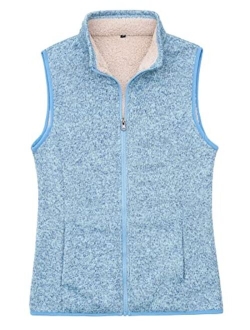 Bonnorth Women's Zip Up Sweater Fleece Vest, Sherpa Lined Windproof Warm Vest with Pocket