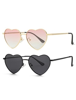 Gleyemor Polarized Heart Shaped Sunglasses for Women Metal Frame Cute Lovely Glasses 100% UV Protection