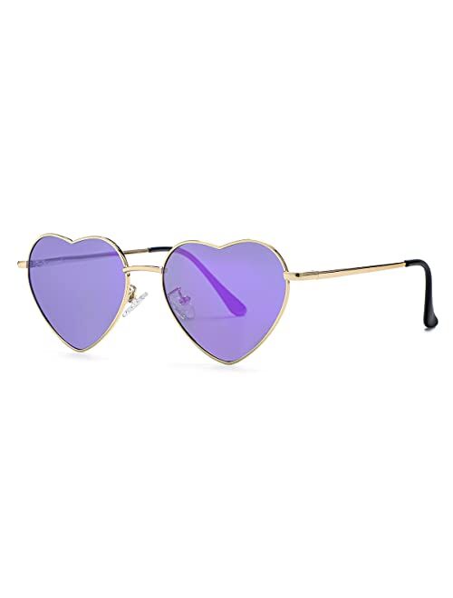 Gleyemor Polarized Heart Shaped Sunglasses for Women Metal Frame Cute Lovely Glasses 100% UV Protection