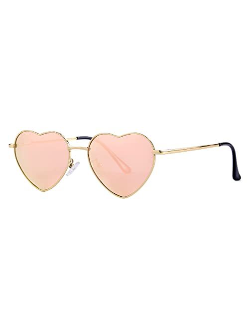 Gleyemor Polarized Heart Shaped Sunglasses for Women Metal Frame Cute Lovely Glasses 100% UV Protection