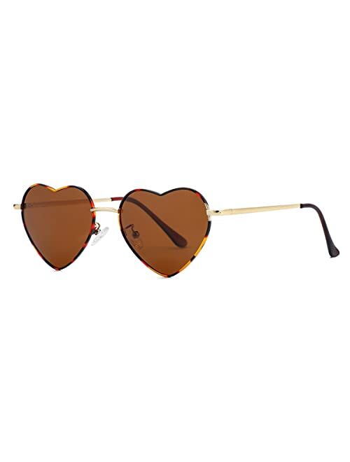 Gleyemor Polarized Heart Shaped Sunglasses for Women Metal Frame Cute Lovely Glasses 100% UV Protection