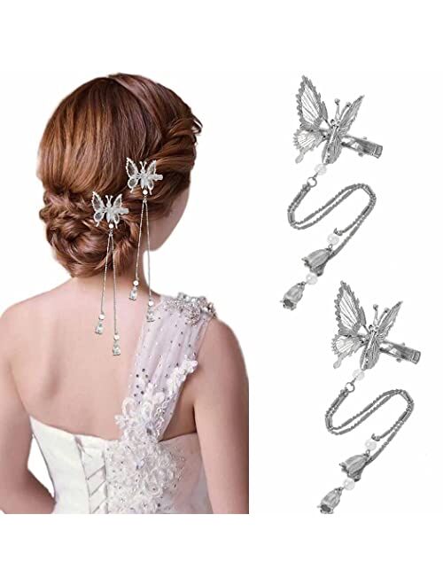 Bartosi 2 Pieces Tassel Hair Clips Butterfly Hair Barrettes Gold Metal Fashionable Hairpins Decorative Hair Pins Hair Accessories for Women Girls