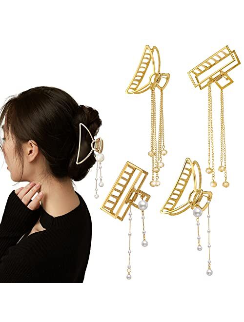 Donleeving 4 PACK Metal Big Gold Butterfly Hair Clips Clamp Tassel Nonslip Hair Claw Hair Accessories for Women Girls for Thinner Thick Hair Styling Fashion Hair Supplies