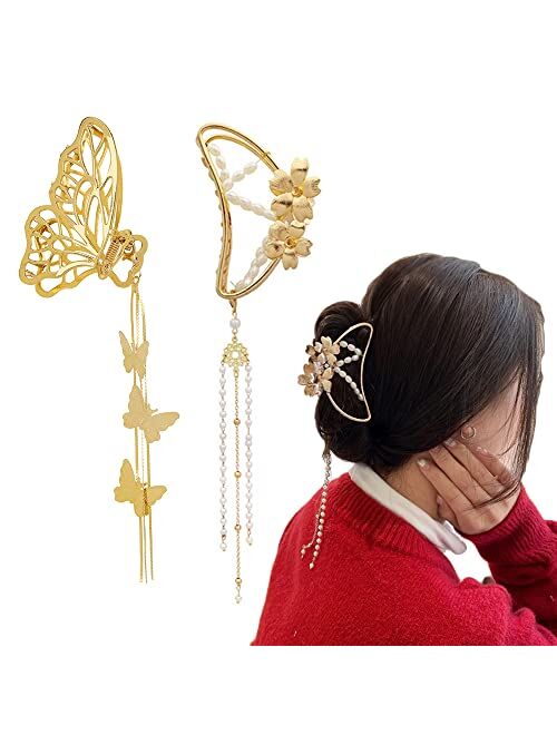 Belsita Butterfly Hair Clips Butterfly Metal Hair Claw Clip Big Nonslip Gold Hair Clamps Hair Accessories Butterfly Tassel Design Hair Catch Clip Large Hair Stylish Barre