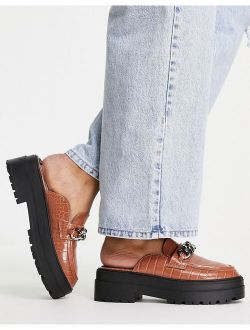 Marshall chunky chain flat mules in tan croc