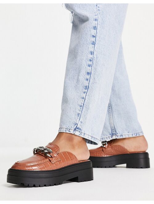 ASOS DESIGN Marshall chunky chain flat mules in tan croc