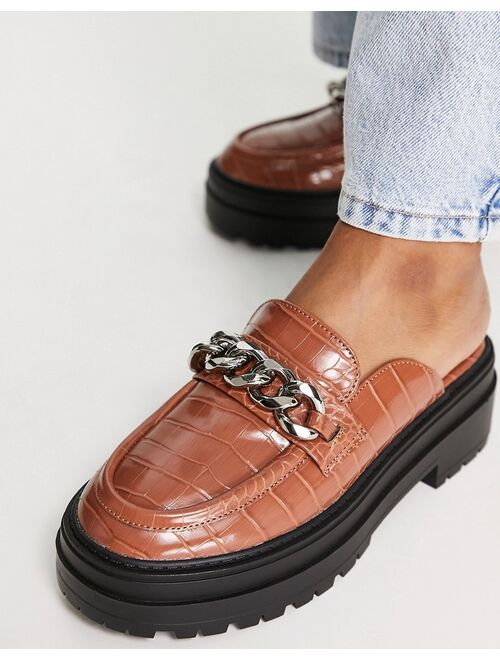 ASOS DESIGN Marshall chunky chain flat mules in tan croc