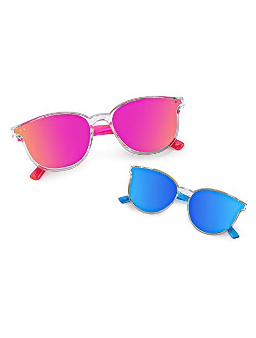 Aofalbe Kids Sunglasses, Mom & Daughter Mommy & Me Matching Sunglasses for Kids Children Mirrored UV400 Girls Boys Age 3-12