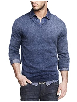 Men Casual V Neck Sweater Ribbed Knit Slim Fit Long Sleeve Pullover Top