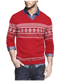 Men Casual V Neck Sweater Ribbed Knit Slim Fit Long Sleeve Pullover Top